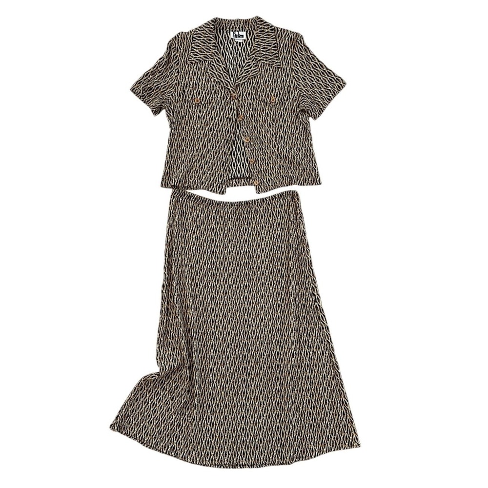 Vintage RJ & Co 2 Piece Skirt Set Size 12‎ Rayon Geometric Lattice Made In USA